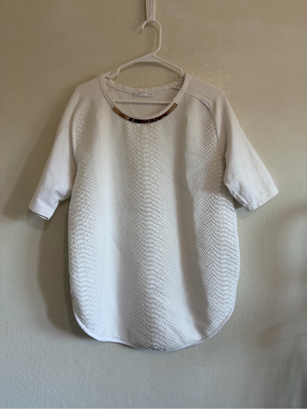 Zara White Textured Short Sleeve Top